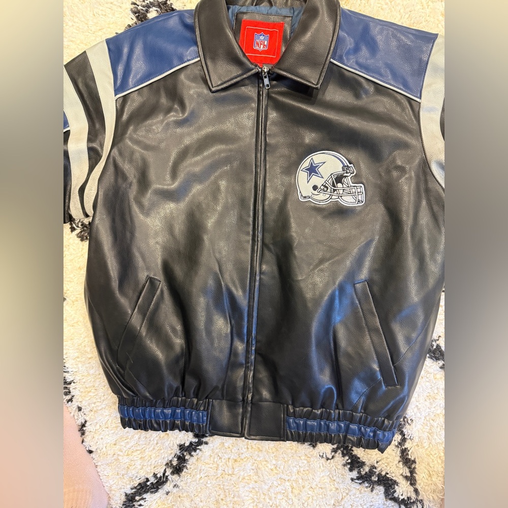 Vintage Dallas Cowboys Jacket Men’s NFL Football Varsity Blue Black-Large - Picture 8 of 16